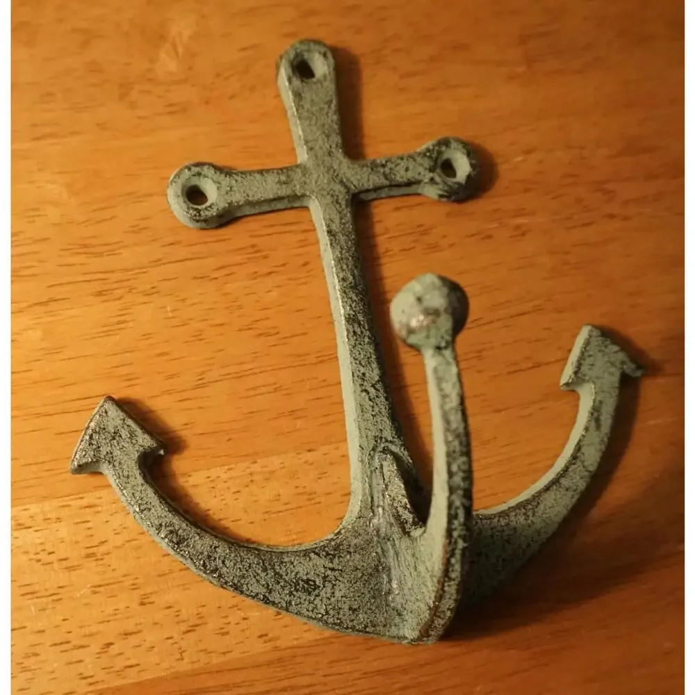 2 Nautical CAST IRON WALL PLAQUE TROPICAL ANCHOR BEACH TOWEL HOOK Home Decor Set